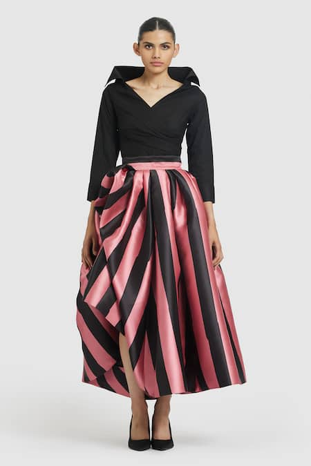 Gauri & Nainika Striped Print Tea-Length Skirt 