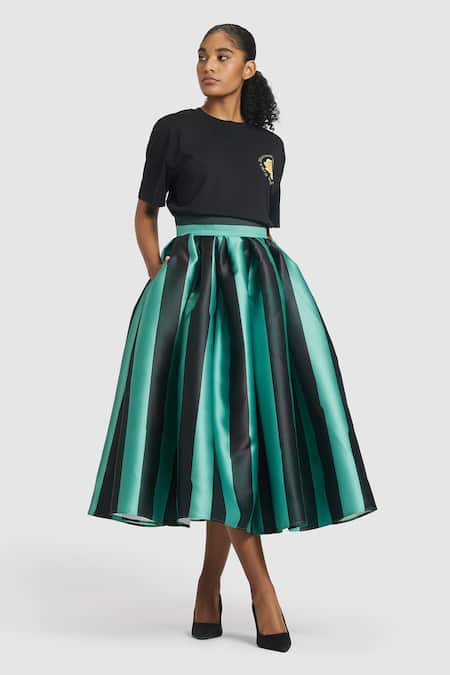 Gauri & Nainika Striped Pattern Tea-Length Skirt 