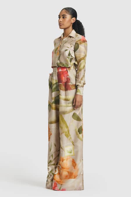 Gauri & Nainika Brown Chanderi Collared Carnation Pattern Shirt Online at Aza Fashions Gauri & Nainika_Brown Chanderi Collared Carnation Pattern Shirt _Online_at_Aza_Fashions