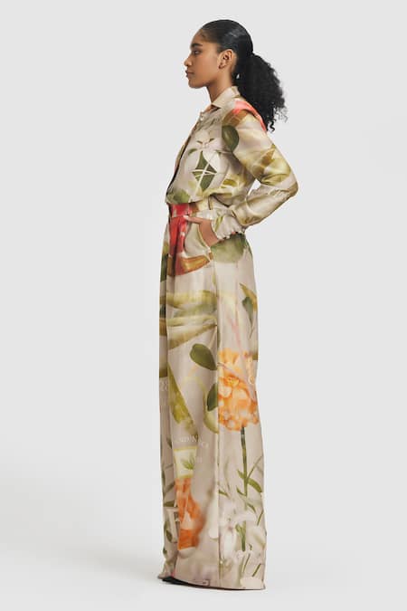 Buy Gauri & Nainika Brown Chanderi Collared Carnation Pattern Shirt Online at Aza Fashions Buy_Gauri & Nainika_Brown Chanderi Collared Carnation Pattern Shirt _Online_at_Aza_Fashions