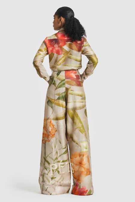 Shop Gauri & Nainika Brown Chanderi Collared Carnation Pattern Shirt at Aza Fashions Shop_Gauri & Nainika_Brown Chanderi Collared Carnation Pattern Shirt _at_Aza_Fashions