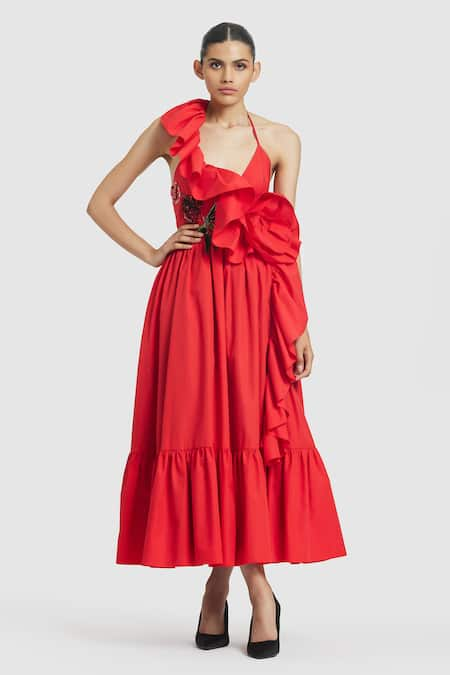 Gauri & Nainika Ruffled Detailed Front Midi Dress 