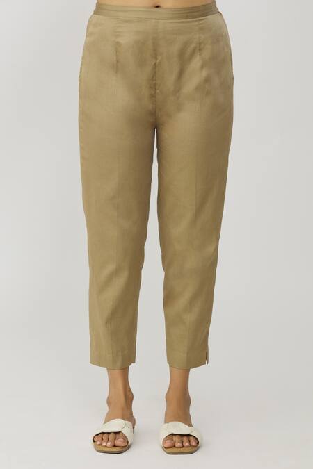 Neeta Bhargava_Beige Chanderi Round Neck Hand Painted Kaftan And Pant Set _Online_at_Aza_Fashions