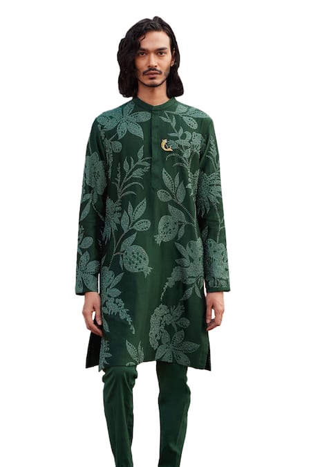 Buy Mishru Green Chanderi, Lycra, Satin Embroidery Aarav Floral Kurta Set Online at Aza Fashions Buy_Mishru_Green Chanderi, Lycra, Satin Embroidery Aarav Floral Kurta Set _Online_at_Aza_Fashions