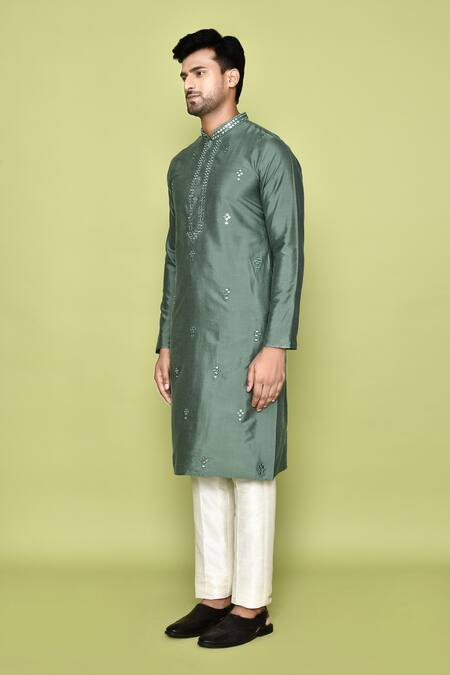 Arihant Rai Sinha Green Silk Mirrors Embroidered Kurta With Pant at Aza Fashions Arihant Rai Sinha_Green Silk Mirrors Embroidered Kurta With Pant _at_Aza_Fashions