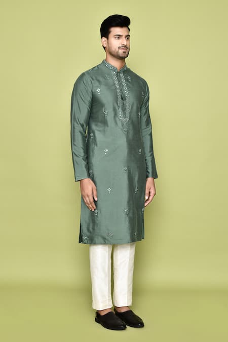 Buy Arihant Rai Sinha Green Silk Mirrors Embroidered Kurta With Pant Buy_Arihant Rai Sinha_Green Silk Mirrors Embroidered Kurta With Pant