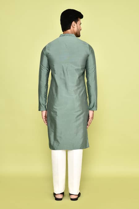 Shop Arihant Rai Sinha Green Silk, Cotton Mirrors Embroidered Kurta With Pant at Aza Fashions Shop_Arihant Rai Sinha_Green Silk, Cotton Mirrors Embroidered Kurta With Pant _at_Aza_Fashions