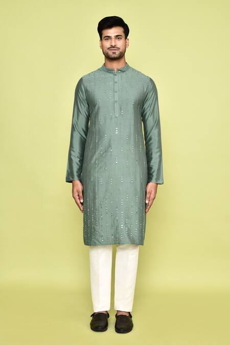 Buy Arihant Rai Sinha Green Silk, Cotton Mirrors Embroidered Kurta With Pant Online at Aza Fashions Buy_Arihant Rai Sinha_Green Silk, Cotton Mirrors Embroidered Kurta With Pant _Online_at_Aza_Fashions