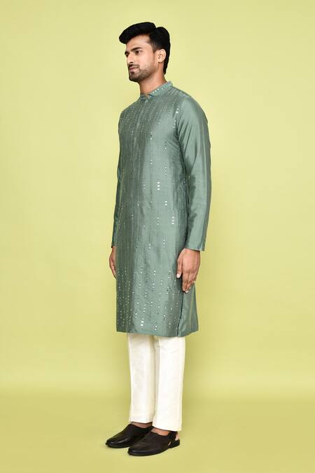 Arihant Rai Sinha Green Silk, Cotton Mirrors Embroidered Kurta With Pant at Aza Fashions Arihant Rai Sinha_Green Silk, Cotton Mirrors Embroidered Kurta With Pant _at_Aza_Fashions