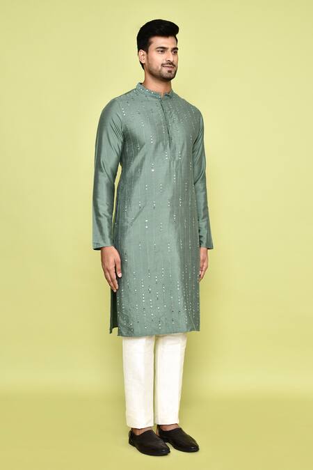 Buy Arihant Rai Sinha Green Silk, Cotton Mirrors Embroidered Kurta With Pant Buy_Arihant Rai Sinha_Green Silk, Cotton Mirrors Embroidered Kurta With Pant