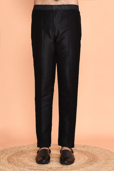 Arihant Rai Sinha_Black Silk Mirrors, Embroidery Placket Kurta With Pant _Online_at_Aza_Fashions