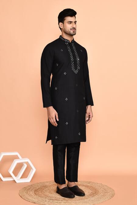 Arihant Rai Sinha_Black Silk Mirrors, Embroidery Placket Kurta With Pant _at_Aza_Fashions