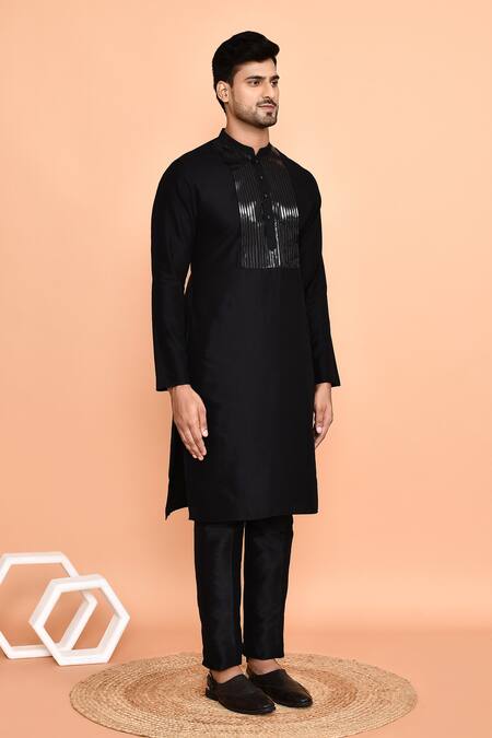 Arihant Rai Sinha_Black Silk Embroidery Geometric Kurta With Pant _at_Aza_Fashions
