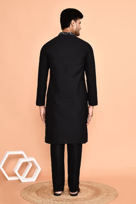 Shop_Arihant Rai Sinha_Black Silk Mirrors Line Embroidered Kurta With Pant _at_Aza_Fashions