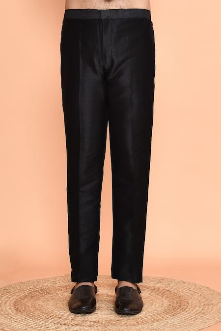 Arihant Rai Sinha_Black Silk Mirrors Line Embroidered Kurta With Pant _Online_at_Aza_Fashions