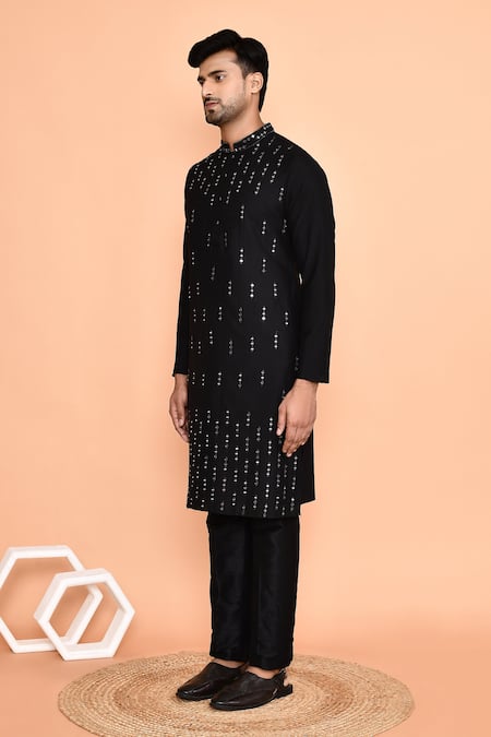 Shop_Arihant Rai Sinha_Black Silk Mirrors Line Embroidered Kurta With Pant _Online_at_Aza_Fashions