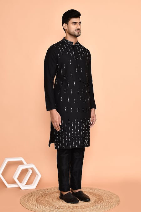 Arihant Rai Sinha_Black Silk Mirrors Line Embroidered Kurta With Pant _at_Aza_Fashions