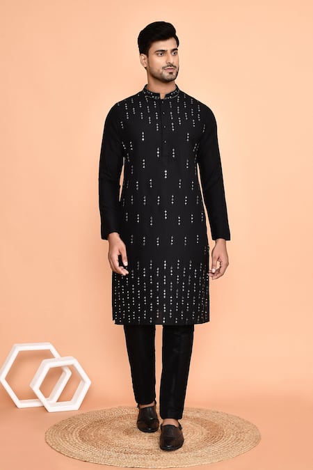 Buy_Arihant Rai Sinha_Black Silk Mirrors Line Embroidered Kurta With Pant 
