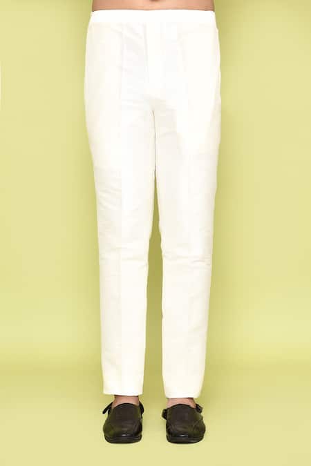 Arihant Rai Sinha_Maroon Silk, Cotton Mandarin Collar Kurta With Pant _Online_at_Aza_Fashions