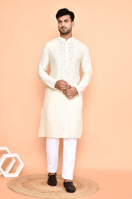 Arihant Rai Sinha Cream Silk Embroidery Mirror Kurta With Pant 