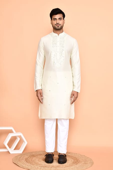 Buy_Arihant Rai Sinha_Cream Silk, Cotton Mirrors, Embroidery Kurta With Pant_Online_at_Aza_Fashions