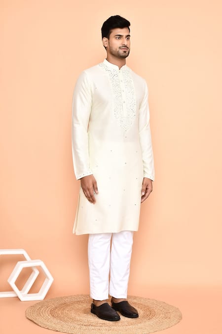 Buy_Arihant Rai Sinha_Cream Silk, Cotton Mirrors, Embroidery Kurta With Pant