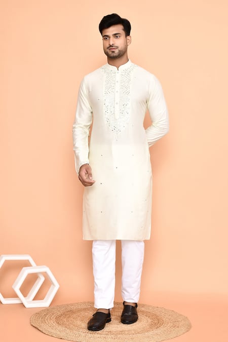 Shop_Arihant Rai Sinha_Cream Silk, Cotton Mirrors, Embroidery Kurta With Pant