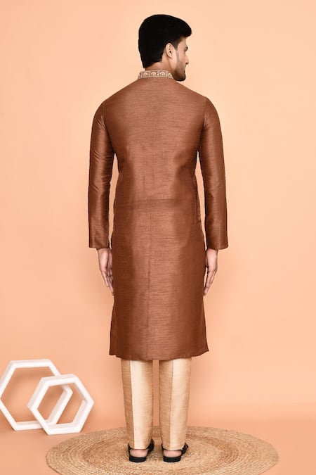 Shop_Arihant Rai Sinha_Brown Silk Embroidery Mini Flora Kurta With Pant _at_Aza_Fashions