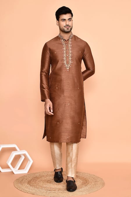 Buy_Arihant Rai Sinha_Brown Silk Embroidery Mini Flora Kurta With Pant 