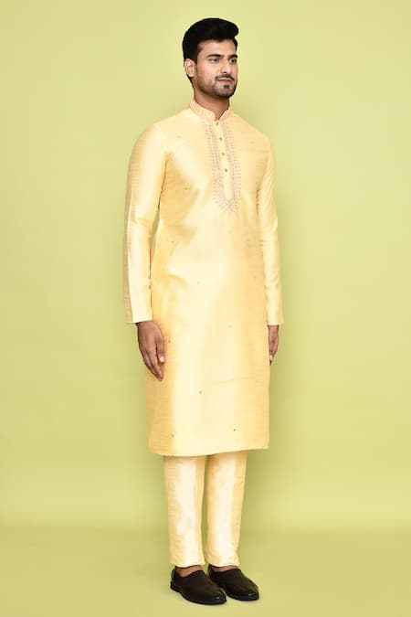 Arihant Rai Sinha_Yellow Silk Sequins, Embroidery Kurta With Pant _at_Aza_Fashions