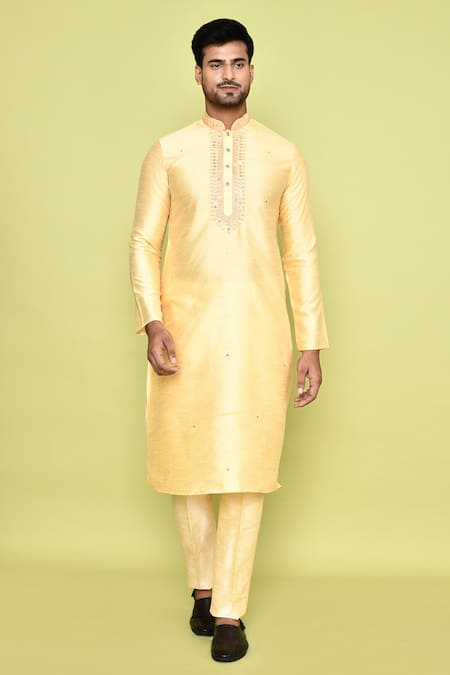 Buy_Arihant Rai Sinha_Yellow Silk Sequins, Embroidery Kurta With Pant 