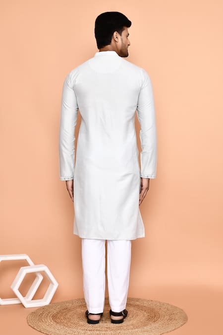 Shop_Arihant Rai Sinha_White Silk, Cotton Mirrors, Embroidery Work Kurta Set _at_Aza_Fashions