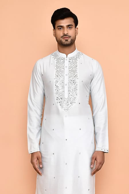 Buy_Arihant Rai Sinha_White Silk, Cotton Mirrors, Embroidery Work Kurta Set _Online_at_Aza_Fashions