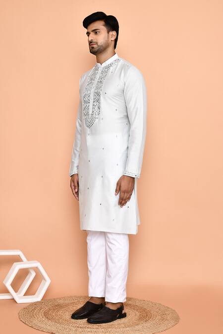 Shop_Arihant Rai Sinha_White Silk, Cotton Mirrors, Embroidery Work Kurta Set _Online_at_Aza_Fashions