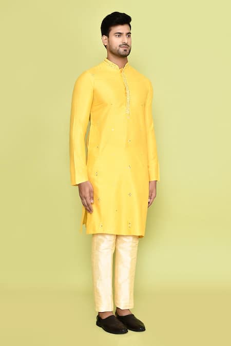 Buy_Arihant Rai Sinha_Yellow Silk Mirrors, Embroidery Thread Kurta With Pant