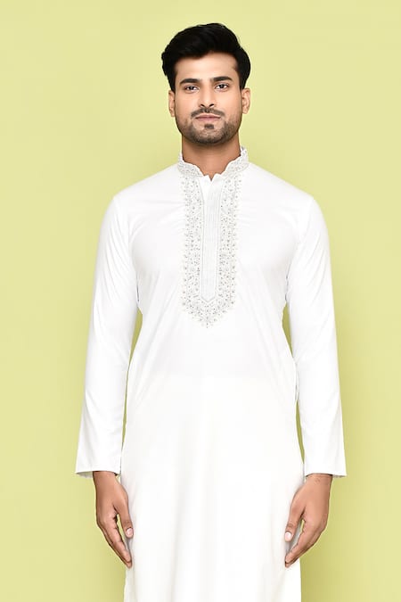Shop_Arihant Rai Sinha_Cream Cotton Embroidery Thread Placement Kurta With Pant _Online_at_Aza_Fashions