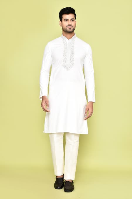 Shop_Arihant Rai Sinha_Cream Cotton Embroidery Thread Placement Kurta With Pant 