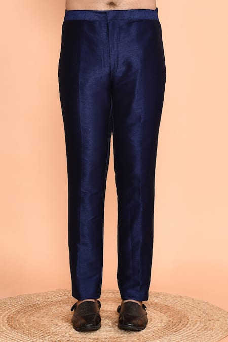 Arihant Rai Sinha_Blue Silk Embroidery Floral Thread Kurta With Pant_Online_at_Aza_Fashions