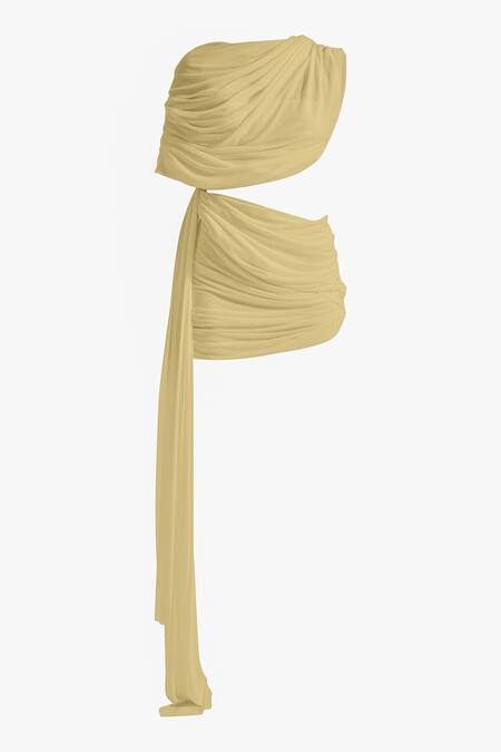 Buy Deme By Gabriella Yellow Net, Lycra High Neck Adelina Solid Draped Short Dress Online at Aza Fashions Buy_Deme By Gabriella_Yellow Net, Lycra High Neck Adelina Solid Draped Short Dress _Online_at_Aza_Fashions
