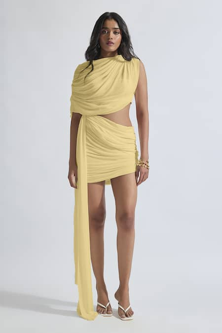 Deme by Gabriella Adelina Solid Draped Short Dress 