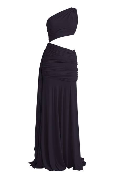 Buy Deme By Gabriella Grey Net, Maheshwari One Shoulder Narcisa Solid Ruched Dress Online at Aza Fashions Buy_Deme By Gabriella_Grey Net, Maheshwari One Shoulder Narcisa Solid Ruched Dress _Online_at_Aza_Fashions