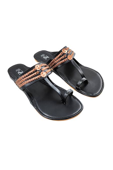 The Madras Trunk_Black Haiku Ruhi Braided Strap Kolhapuri Flats _Online_at_Aza_Fashions