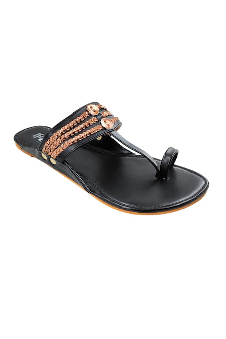Buy_The Madras Trunk_Black Haiku Ruhi Braided Strap Kolhapuri Flats _Online_at_Aza_Fashions