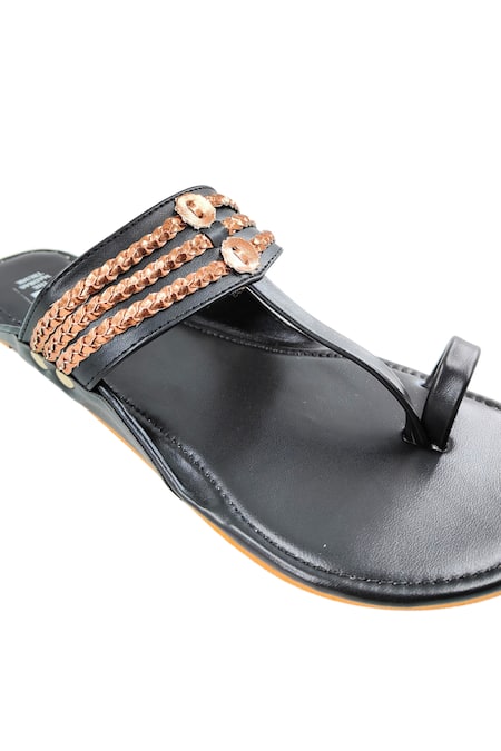 Shop_The Madras Trunk_Black Haiku Ruhi Braided Strap Kolhapuri Flats _Online_at_Aza_Fashions