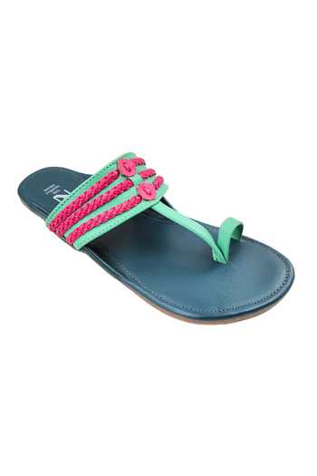 Buy_The Madras Trunk_Blue Plain Haiku Ruhi Cut-out Strap Kolhapuri Flats _Online_at_Aza_Fashions