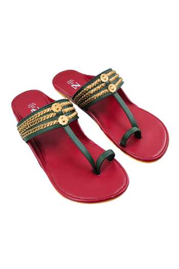 The Madras Trunk Multicolor Haiku Ruhi Cut-out Pattern Kolhapuri Flats Online at Aza Fashions The Madras Trunk_Multicolor Haiku Ruhi Cut-out Pattern Kolhapuri Flats _Online_at_Aza_Fashions