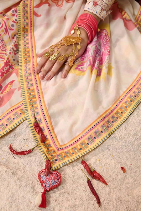 Shop Saundh Multi Color Cotton, Muslin, Bamboo Embroidery High Neck Kora Anarkali Set Online at Aza Fashions Shop_Saundh_Multi Color Cotton, Muslin, Bamboo Embroidery High Neck Kora Anarkali Set _Online_at_Aza_Fashions