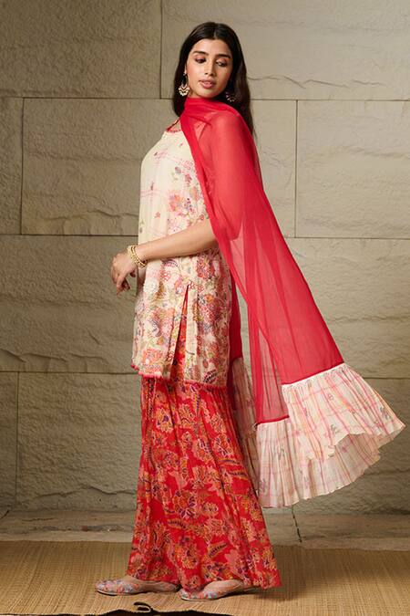 Buy Saundh Ivory Cotton, Chiffon Lace, Applique, Embroidery Prema Printed Kurta Sharara Set Online at Aza Fashions Buy_Saundh_Ivory Cotton, Chiffon Lace, Applique, Embroidery Prema Printed Kurta Sharara Set _Online_at_Aza_Fashions