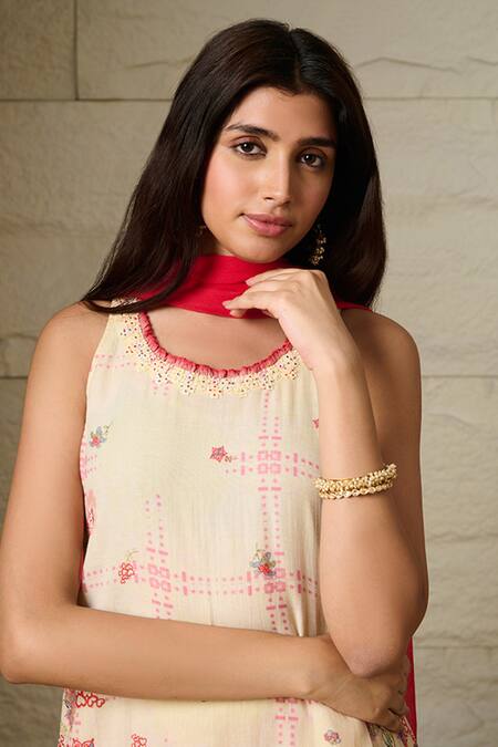 Shop Saundh Ivory Cotton, Chiffon Lace, Applique, Embroidery Prema Printed Kurta Sharara Set Online at Aza Fashions Shop_Saundh_Ivory Cotton, Chiffon Lace, Applique, Embroidery Prema Printed Kurta Sharara Set _Online_at_Aza_Fashions