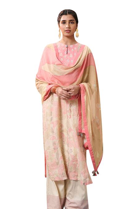 Buy Saundh Ivory Linen, Viscose, Cotton Satin, Muslin Aadya Floral Print Kurta Pant Set Online at Aza Fashions Buy_Saundh_Ivory Linen, Viscose, Cotton Satin, Muslin Aadya Floral Print Kurta Pant Set _Online_at_Aza_Fashions
